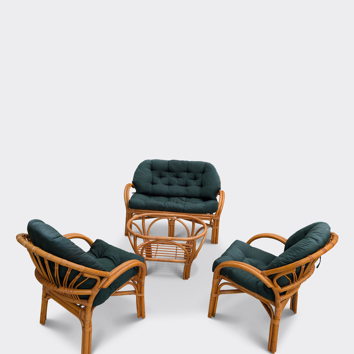Vintage soffa i bambu med tillhörande bord, 1900-talets andra hälft